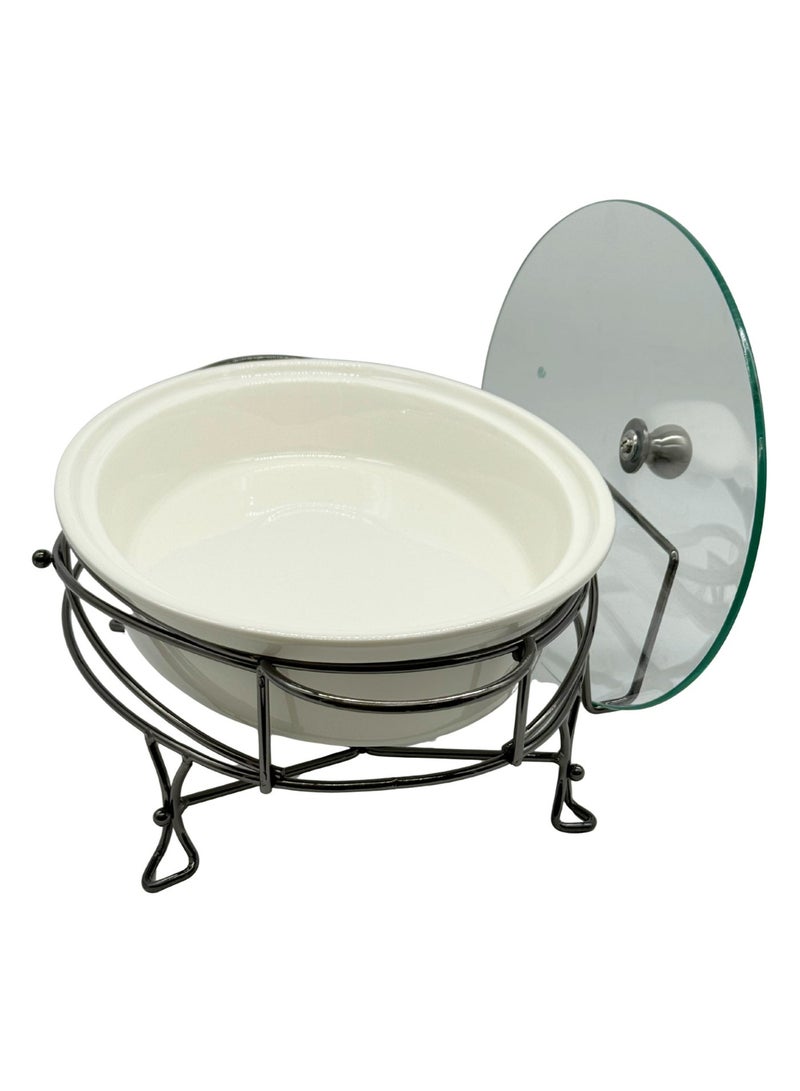 AL-GANNAS 2.2L Oval Ceramic Buffet Food Warmer on Metal Titanium Stand | With 2 Tealight Candle Holders, Chafing Dish for Keeping Food Warm - Image 4